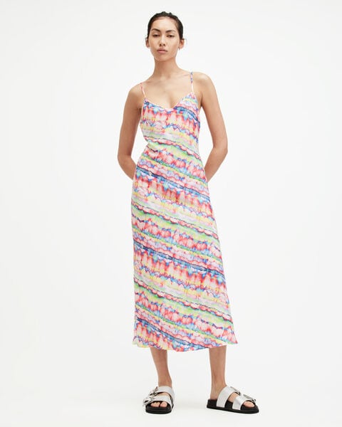 Bryony Rainbow Print Midi Slip Dress | AllSaints UAE Bryony Rainbow Print Midi Slip Dress | AllSaints UAE