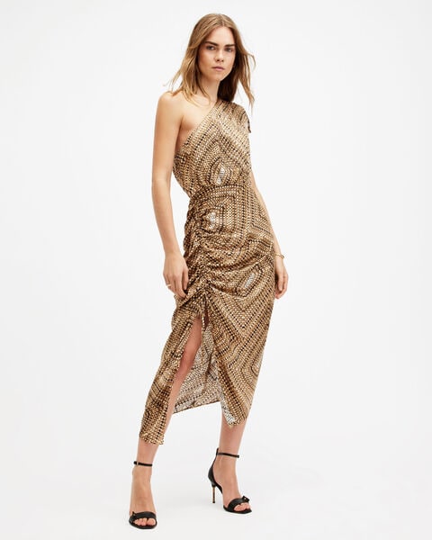 Laura Silk Blend One Shoulder Maxi Dress | AllSaints UAE Laura Silk Blend One Shoulder Maxi Dress | AllSaints UAE