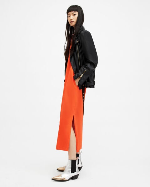 anna crew neck short sleeve maxi dress AllSaints Anna Crew Neck Short Sleeve Maxi Dress in Gray