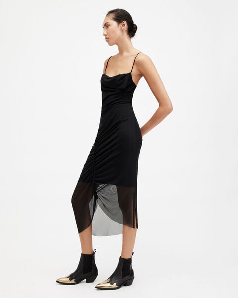 ulla mesh draped midi dress ALLSAINTS Ulla Mesh Draped Midi Dress